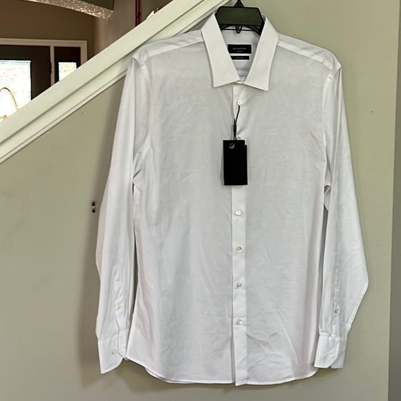 BUGATCHI WHITE PATTERN SHAPED FIT LONG SLEEVES SHIRT. - Picture 5 of 12